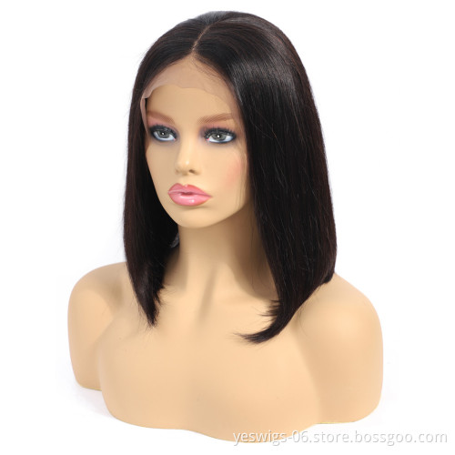 Natural Color Human Hair Bob Cut Wigs Silky Straight Malaysian Virgin Single Donor Hair Wig Hand Tied Lace 13*4 Frontal Bob Wig